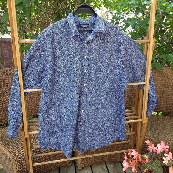 navy blue white floral pattern dress shirt - Picture 1 of 9